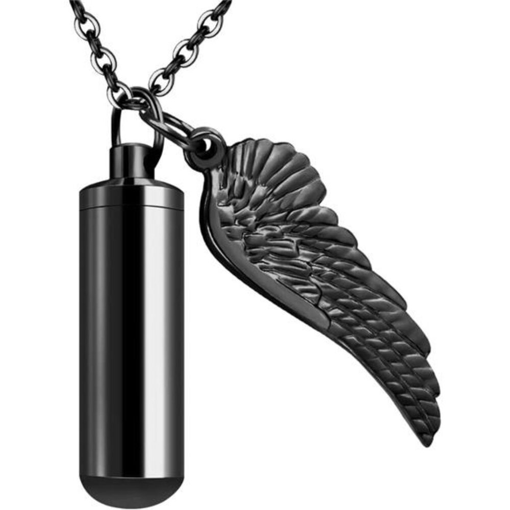 Personalized Cremation Urn Necklace for Ashes - Memorial Keepsake with Angel Win